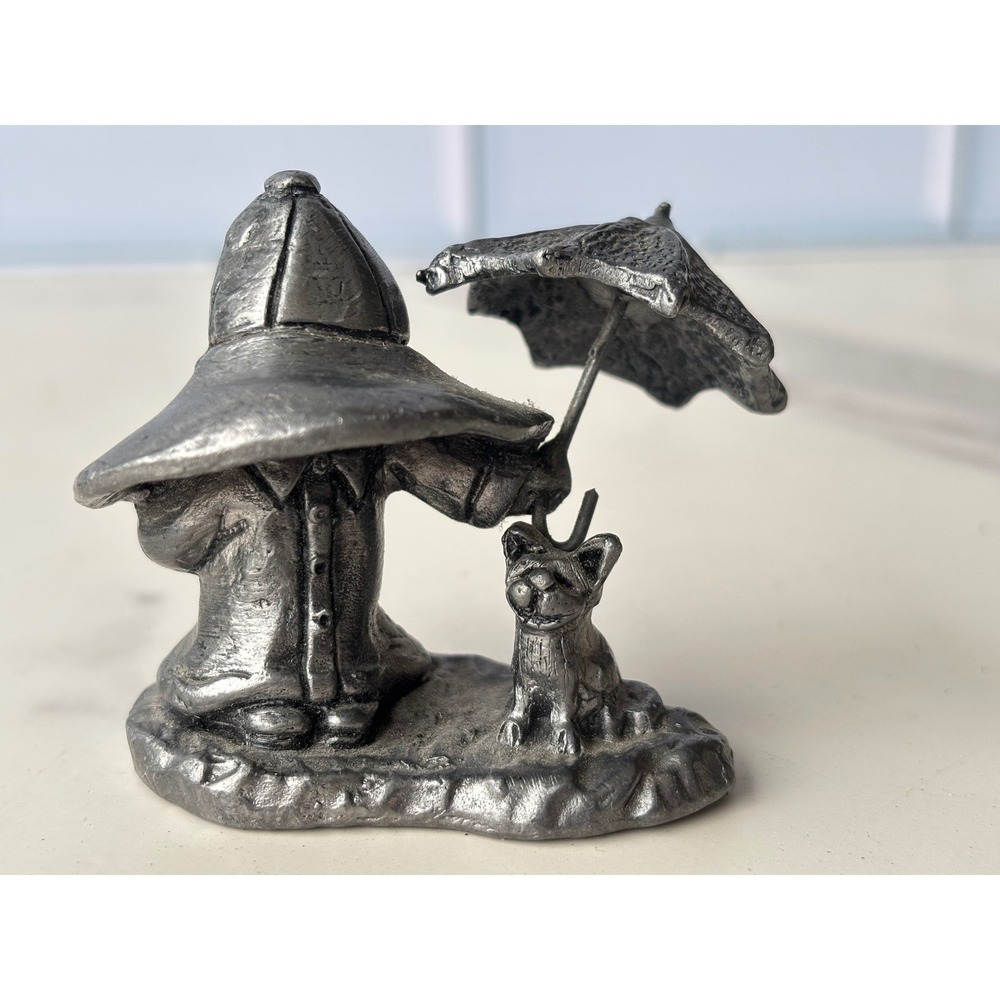 Vintage Rick Handcrafted‎ Pewter Miniature Figurine Person Dog Umbrella USA Made